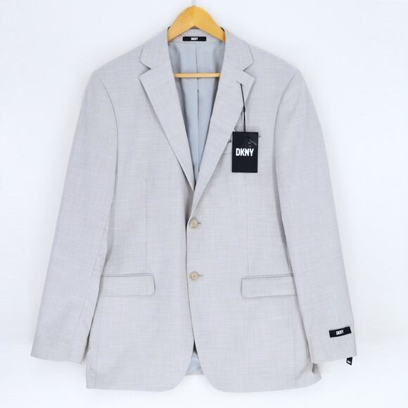 DKNY Men's Light Grey Stretch Single Breast Modern-Fit Suit Jacket Size 42L - Picture 2 of 6